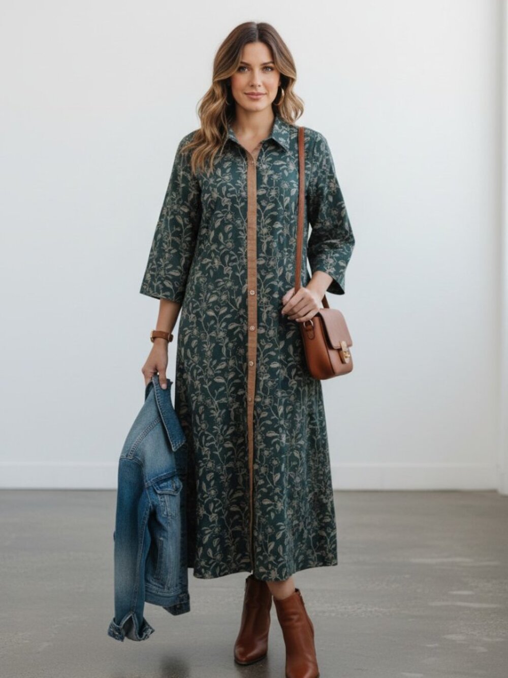 Entro NWT Blue Botanical Midi Shirt Dress Cottagecore M